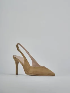 Slingback decolte tacco 7 cm marrone camoscio
