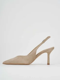 Slingback decolte tacco 7 cm beige camoscio