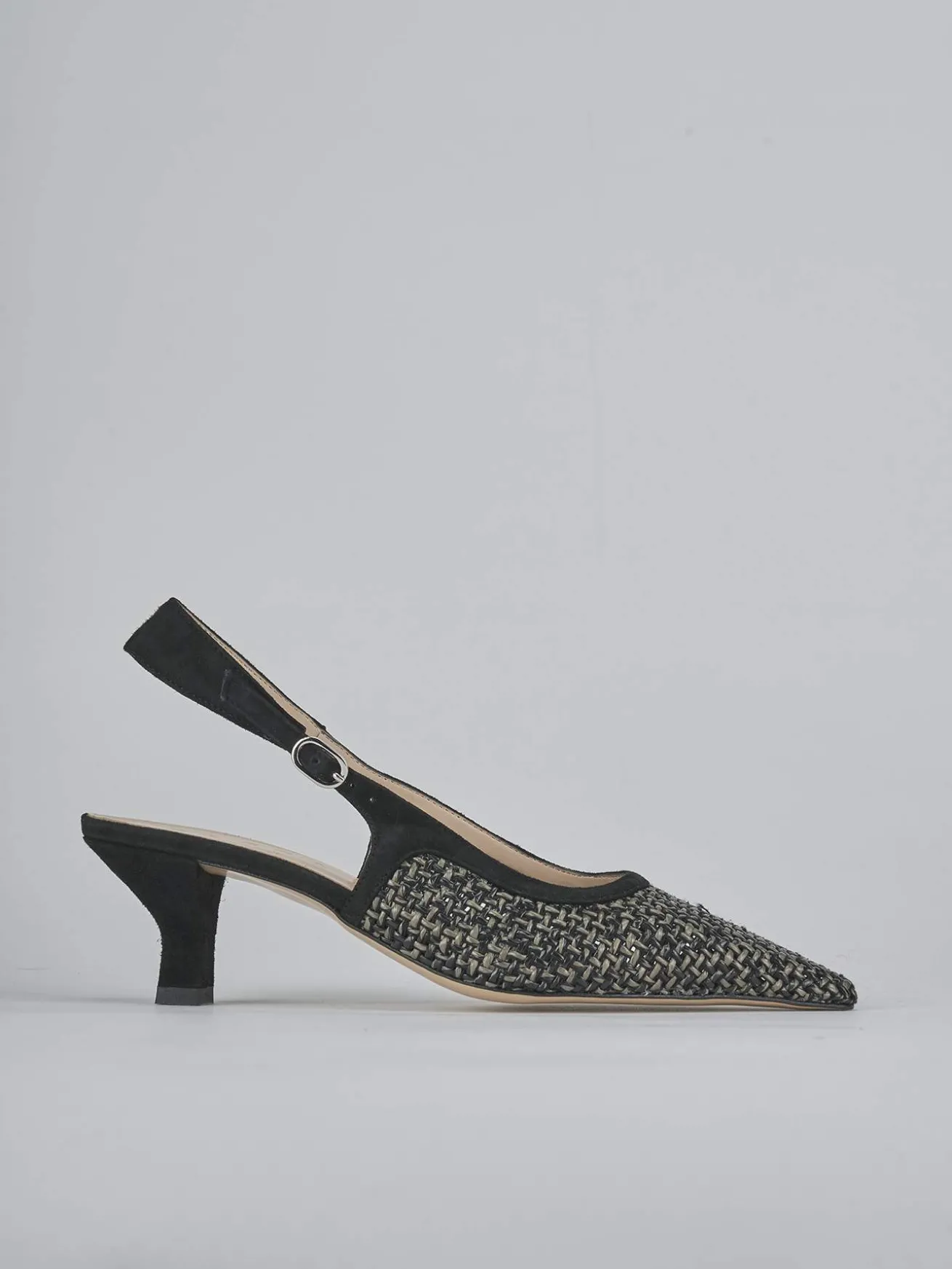 Slingback tacco 6cm camoscio nero