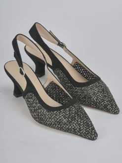 Slingback tacco 6cm camoscio nero