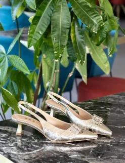Slingback tacco 7cm laminato oro