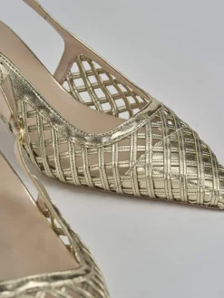 Slingback tacco 6cm laminato oro