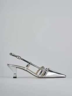 Slingback tacco 6cm laminato argento