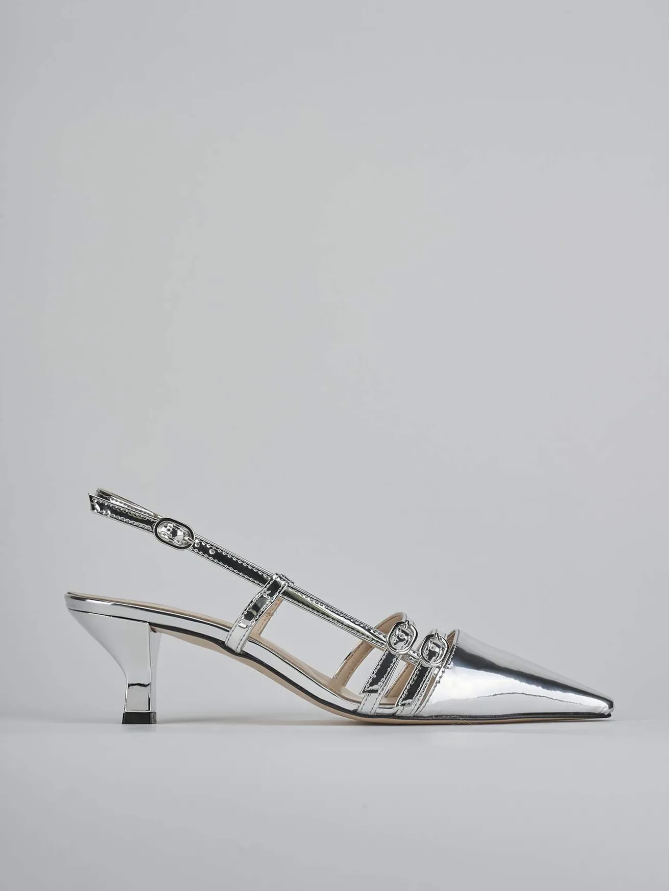 Slingback tacco 6cm laminato argento