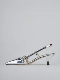 Slingback tacco 6cm laminato argento