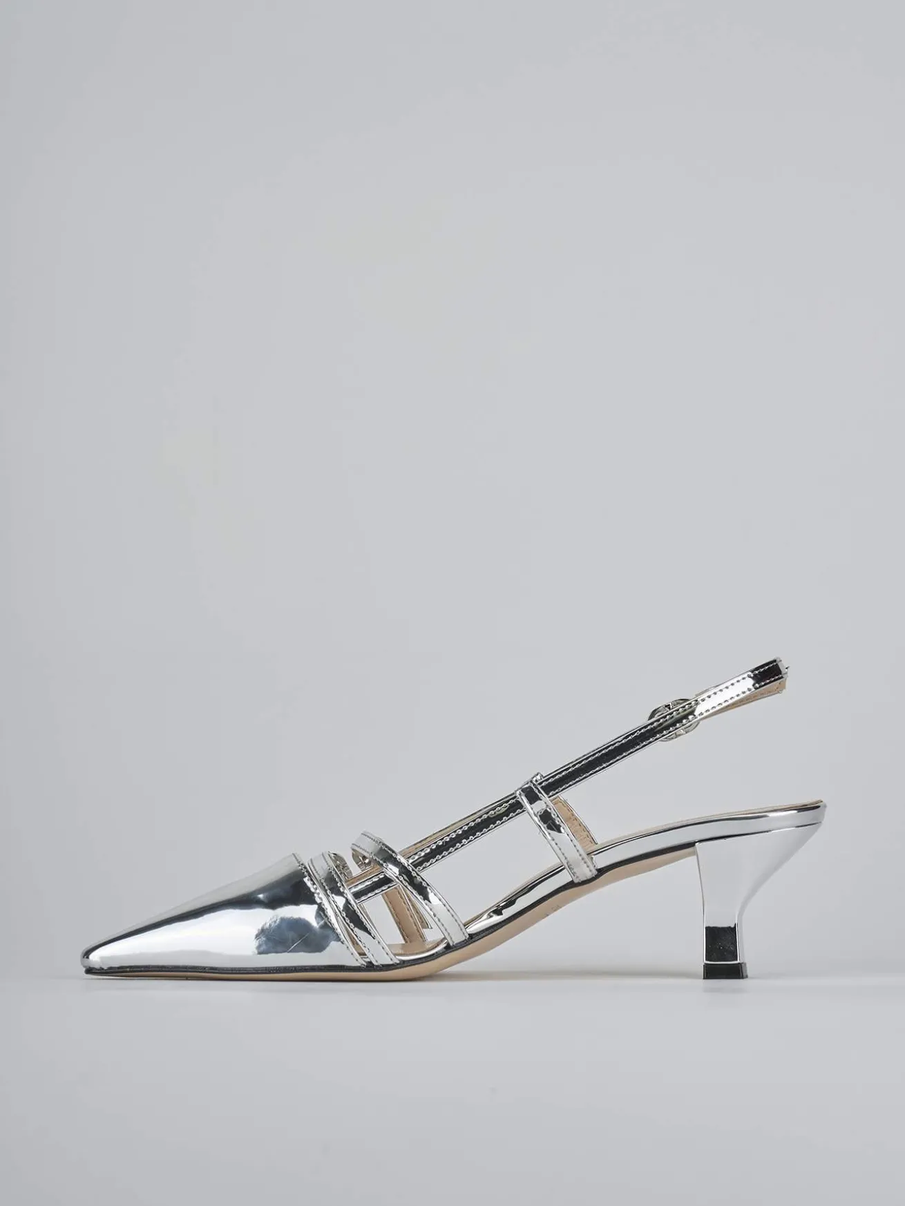 Slingback tacco 6cm laminato argento
