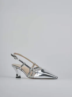 Slingback tacco 6cm laminato argento