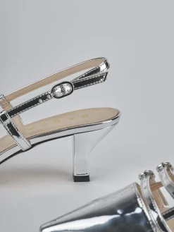 Slingback tacco 6cm laminato argento