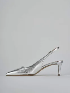 Slingback tacco 7cm laminato argento