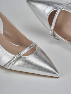 Slingback tacco 7cm laminato argento