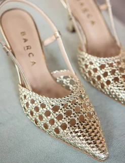 Slingback tacco 7cm laminato oro
