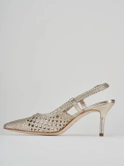 Slingback tacco 7cm laminato oro