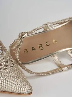 Slingback tacco 7cm laminato oro