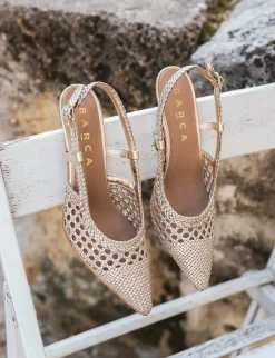 Slingback tacco 7cm laminato oro