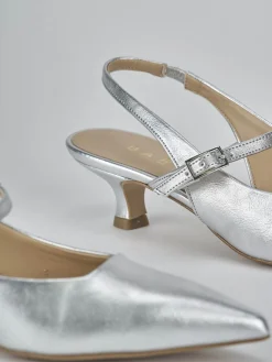 Slingback tacco 4cm laminato argento