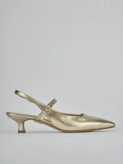Slingback tacco 4cm laminato oro