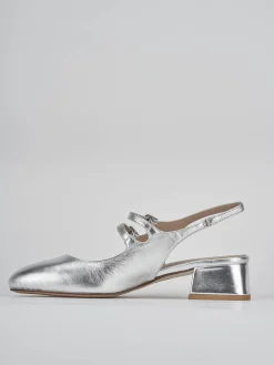 Slingback tacco 4cm laminato argento
