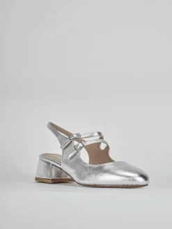 Slingback tacco 4cm laminato argento
