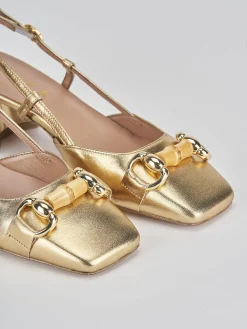 Slingback tacco 6cm laminato oro