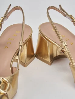 Slingback tacco 6cm laminato oro