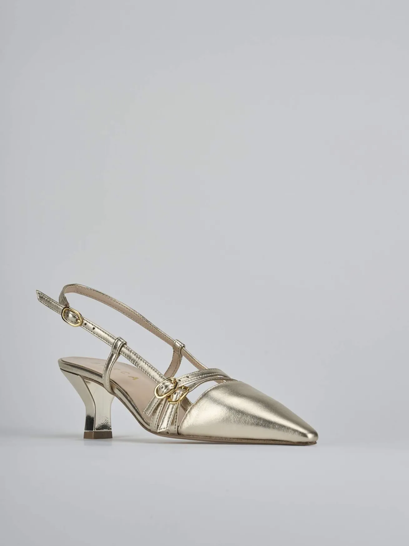 Slingback tacco 6cm laminato oro
