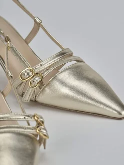 Slingback tacco 6cm laminato oro