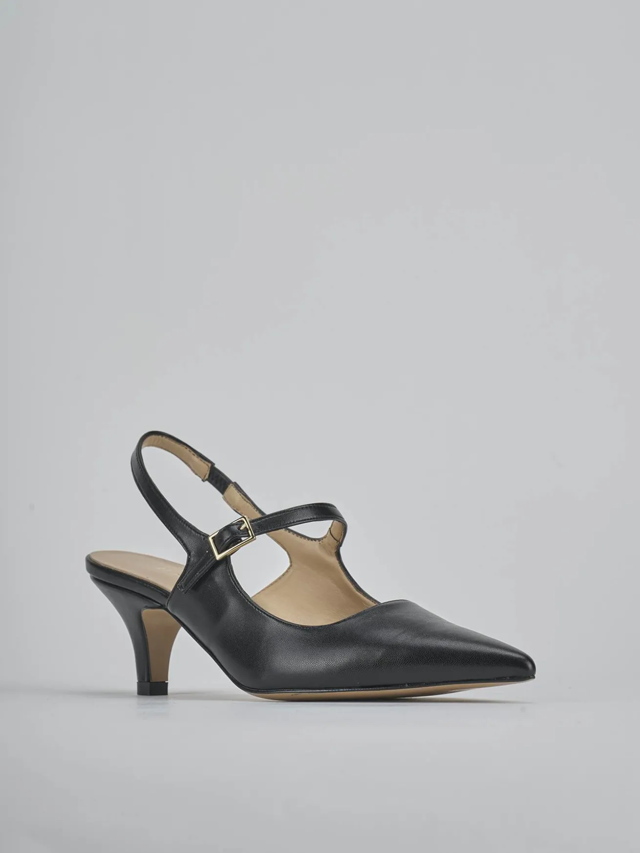 Slingback tacco 4cm pelle nero