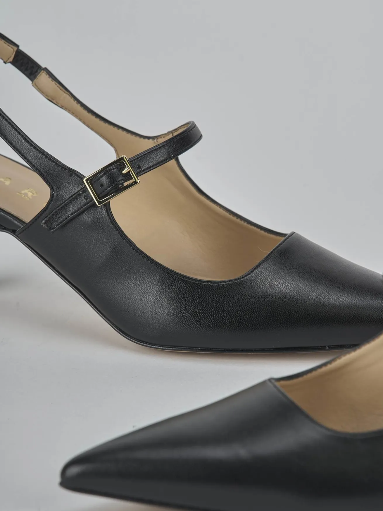 Slingback tacco 4cm pelle nero