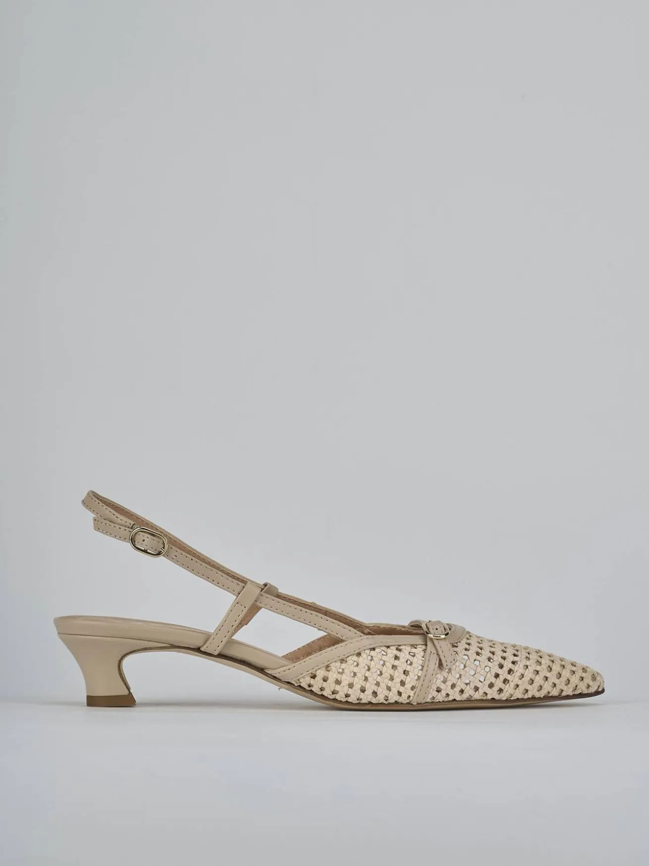 Slingback tacco 4cm pelle beige