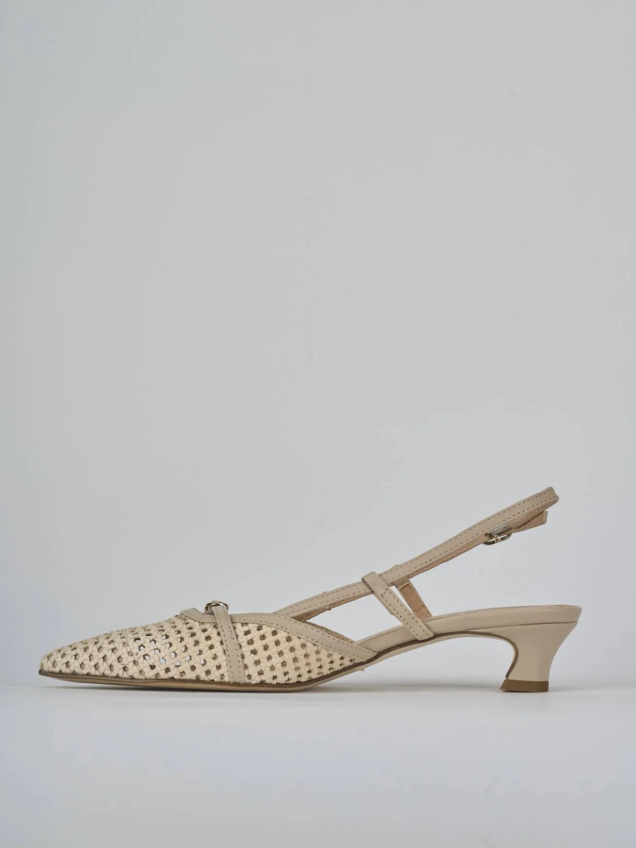 Slingback tacco 4cm pelle beige