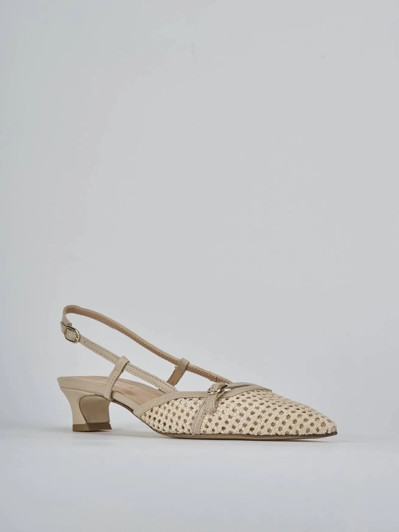 Slingback tacco 4cm pelle beige