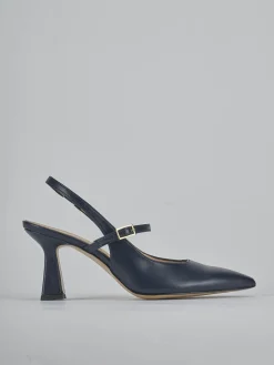 Slingback tacco 7cm pelle blu