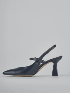 Slingback tacco 7cm pelle blu