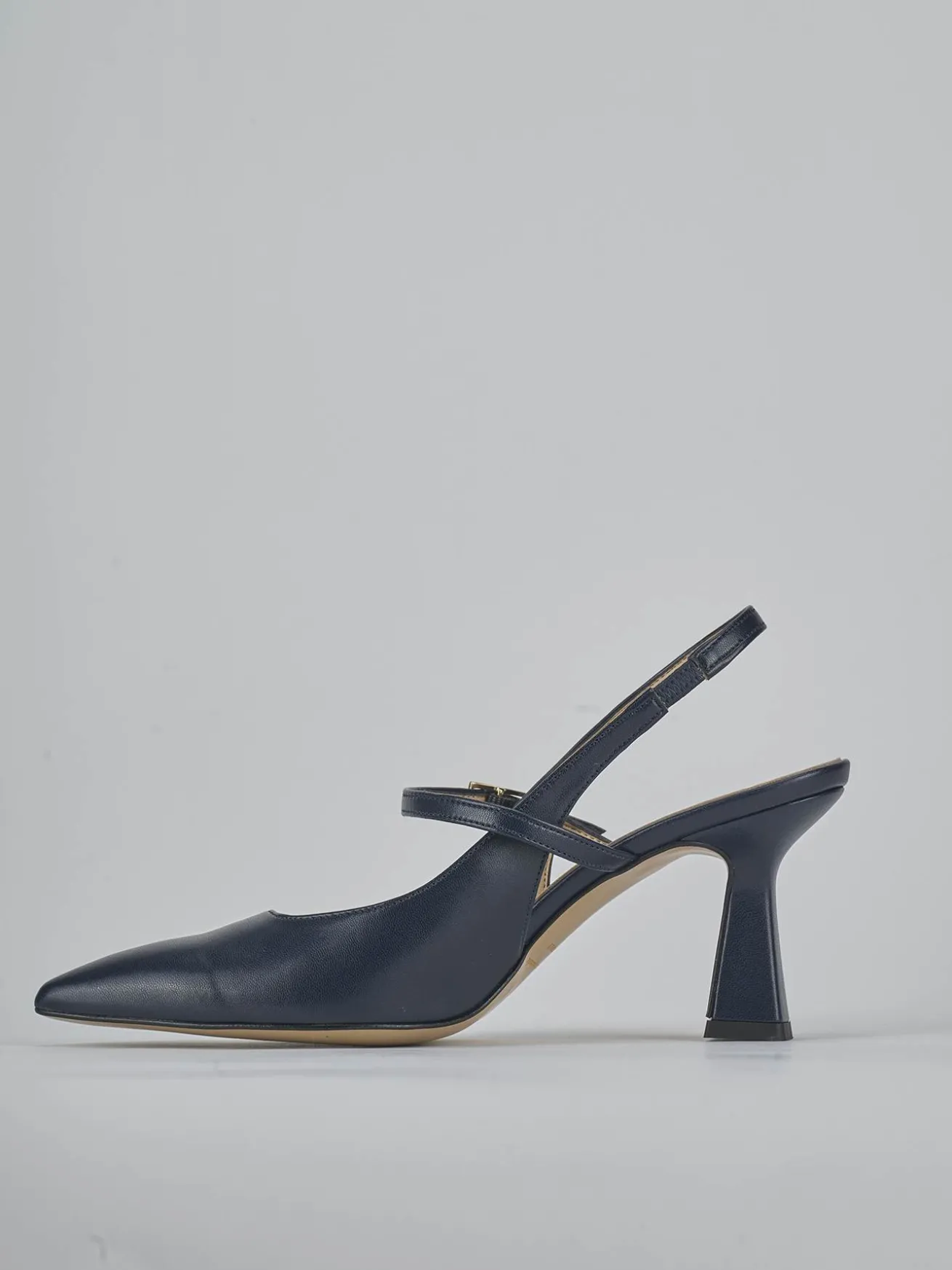 Slingback tacco 7cm pelle blu
