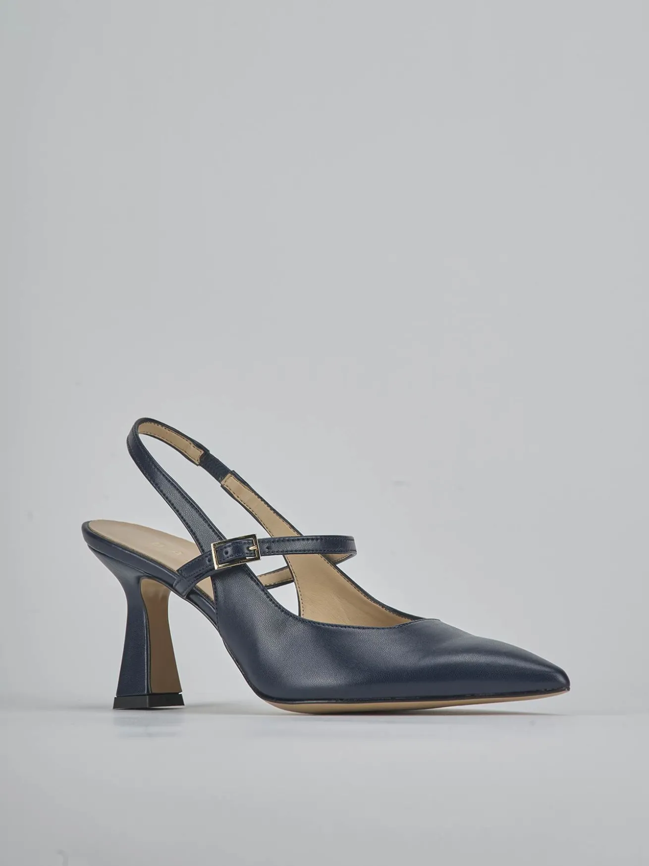 Slingback tacco 7cm pelle blu
