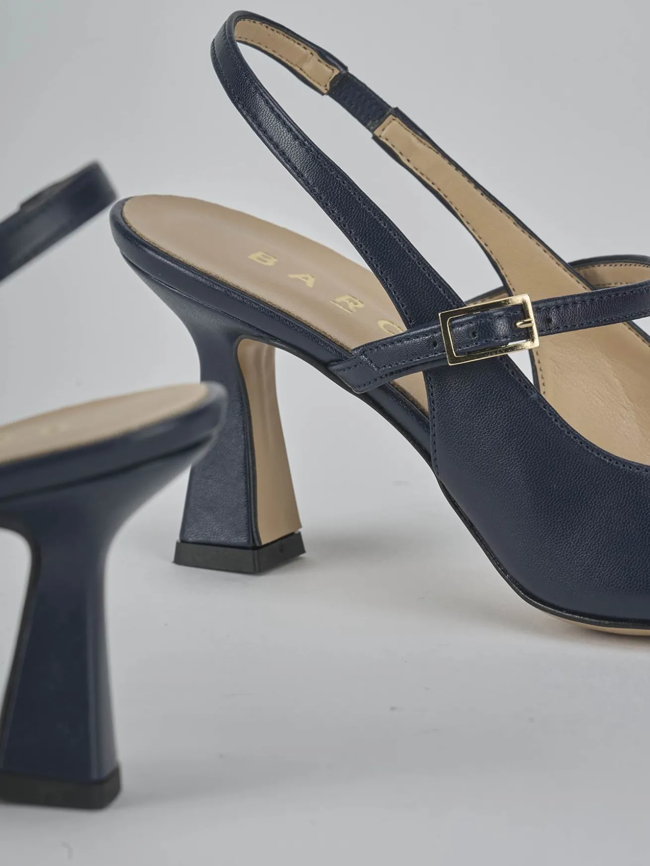 Slingback tacco 7cm pelle blu