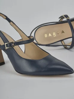 Slingback tacco 7cm pelle blu