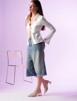 Slingback tacco 5cm pelle oro