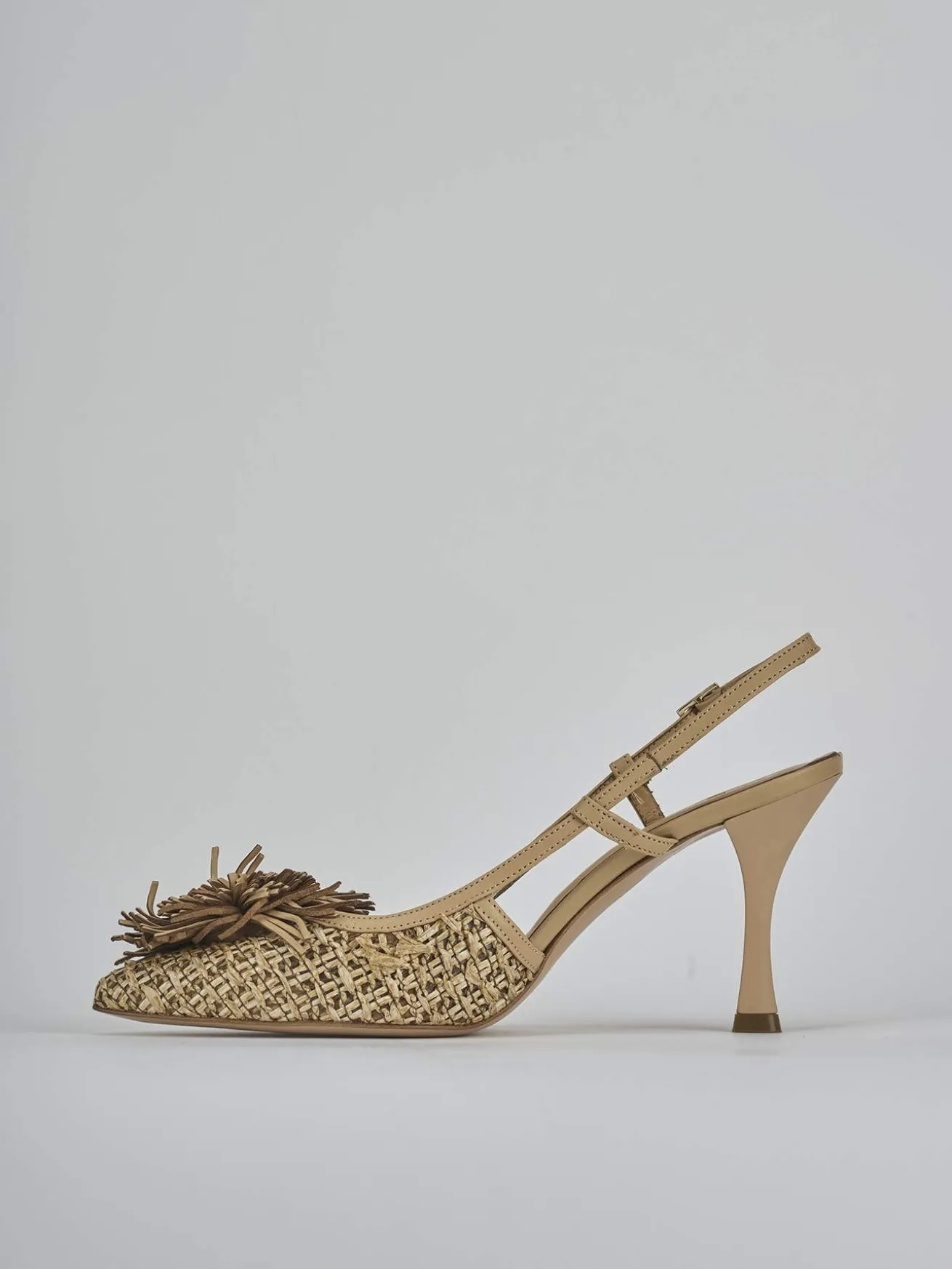 Slingback tacco 8cm pelle marrone