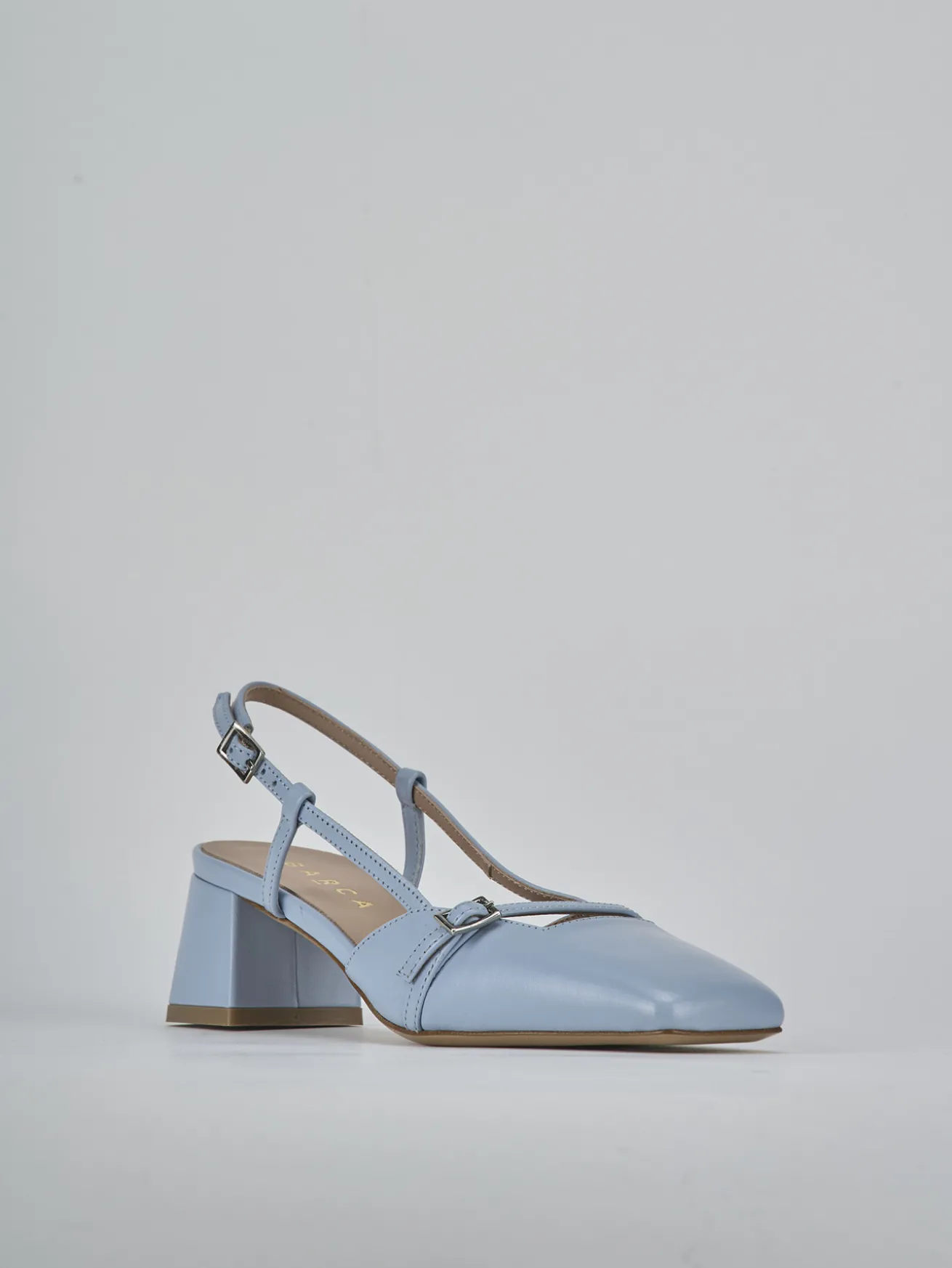 Slingback tacco 5cm pelle azzurro