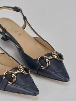 Slingback tacco 3cm pelle blu