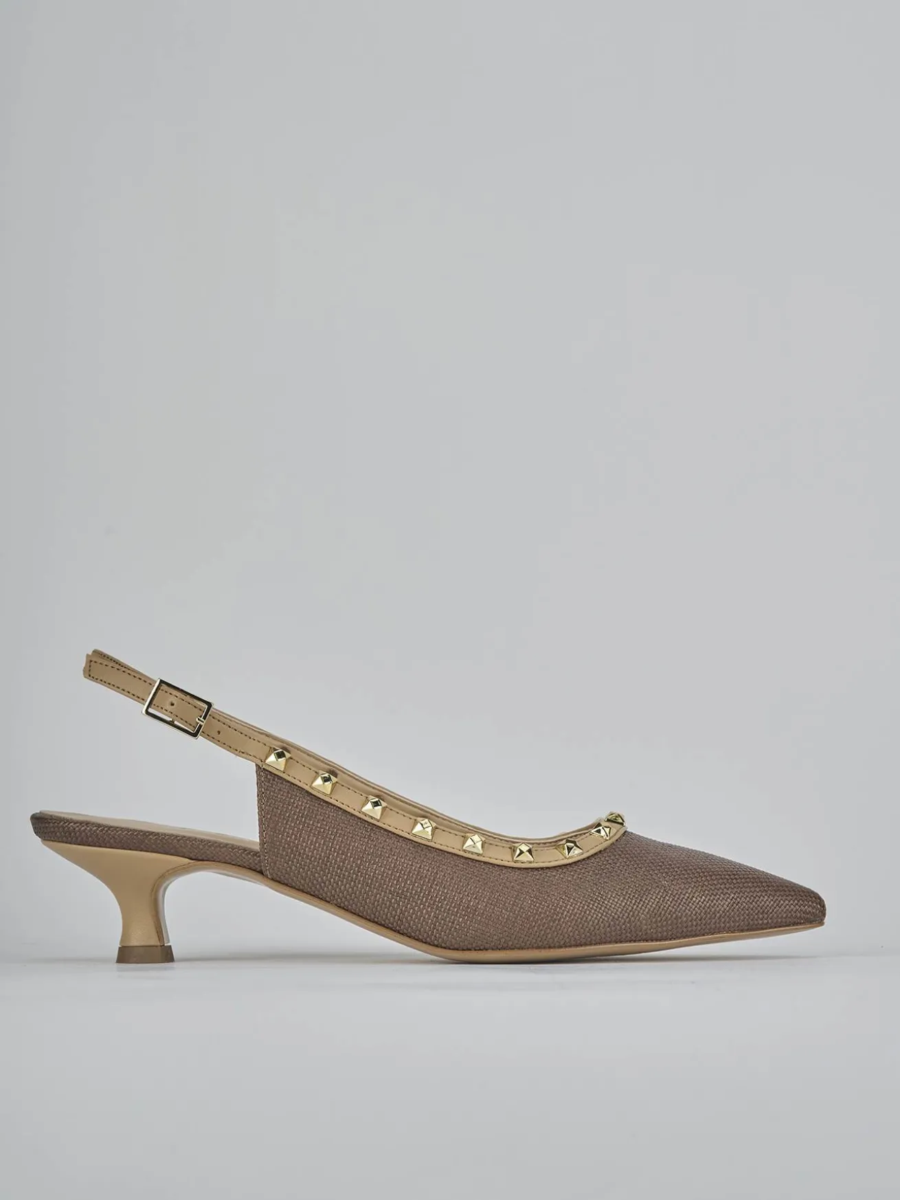 Slingback tacco 4cm pelle marrone