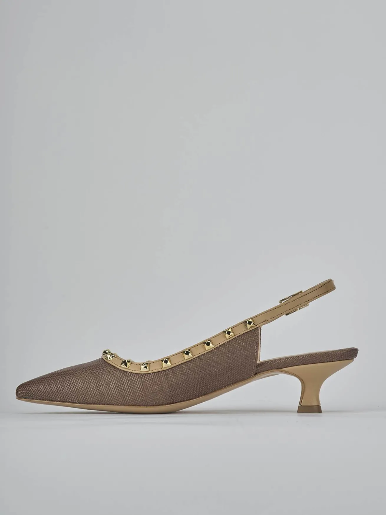 Slingback tacco 4cm pelle marrone