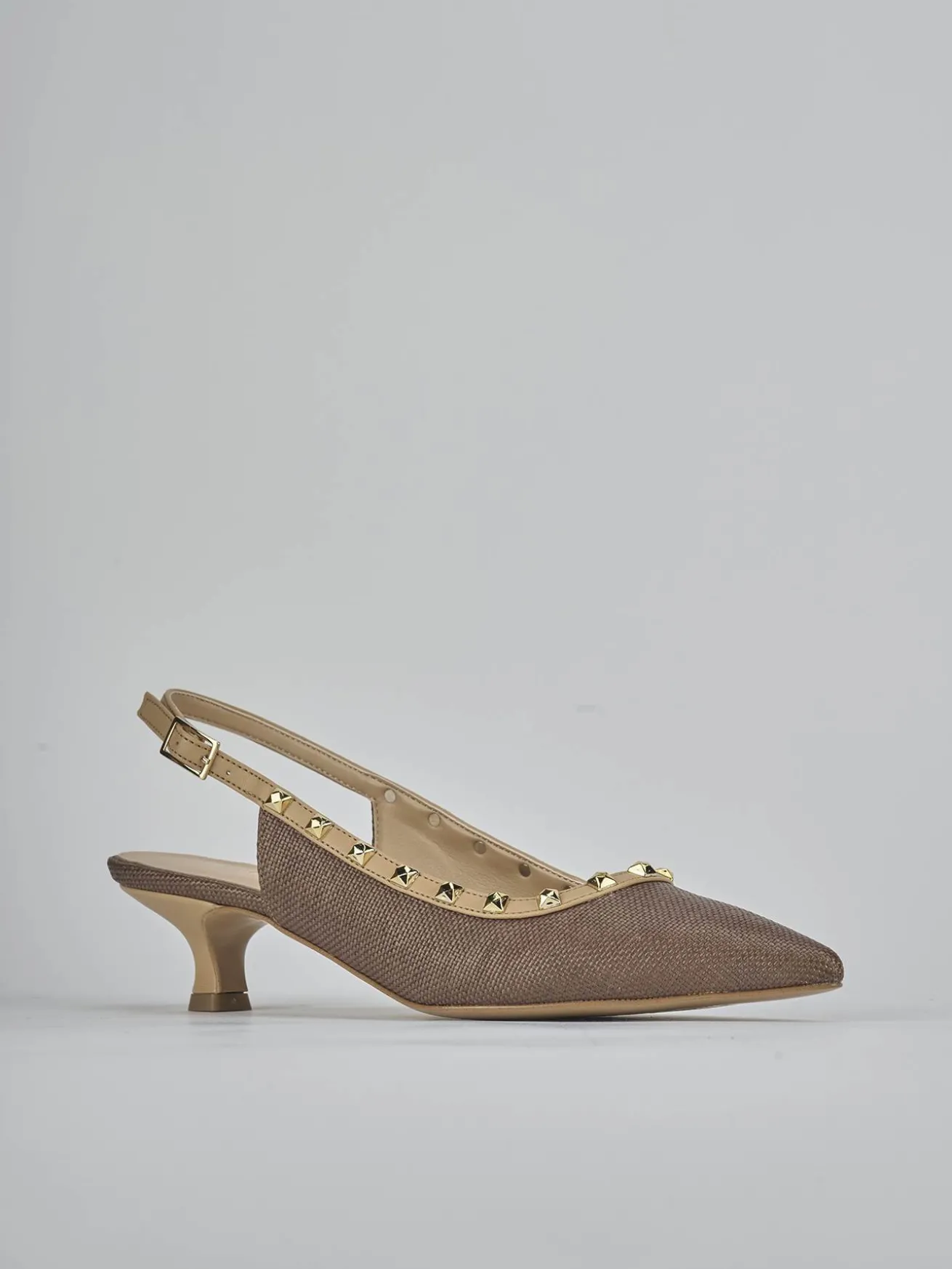 Slingback tacco 4cm pelle marrone