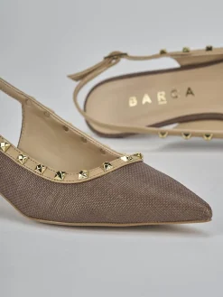 Slingback tacco 4cm pelle marrone