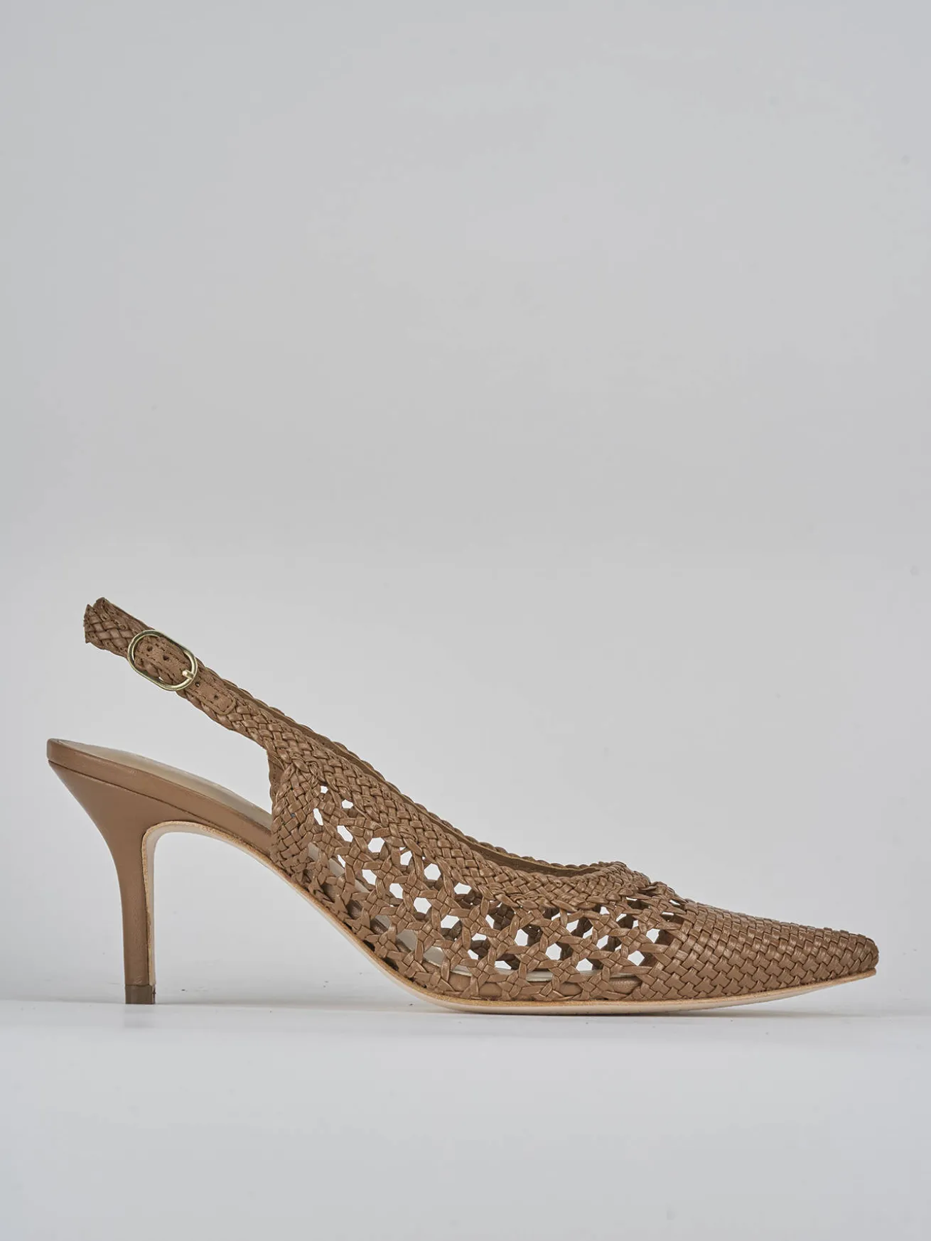 Slingback tacco 7cm pelle marrone