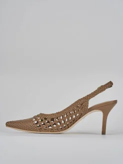 Slingback tacco 7cm pelle marrone