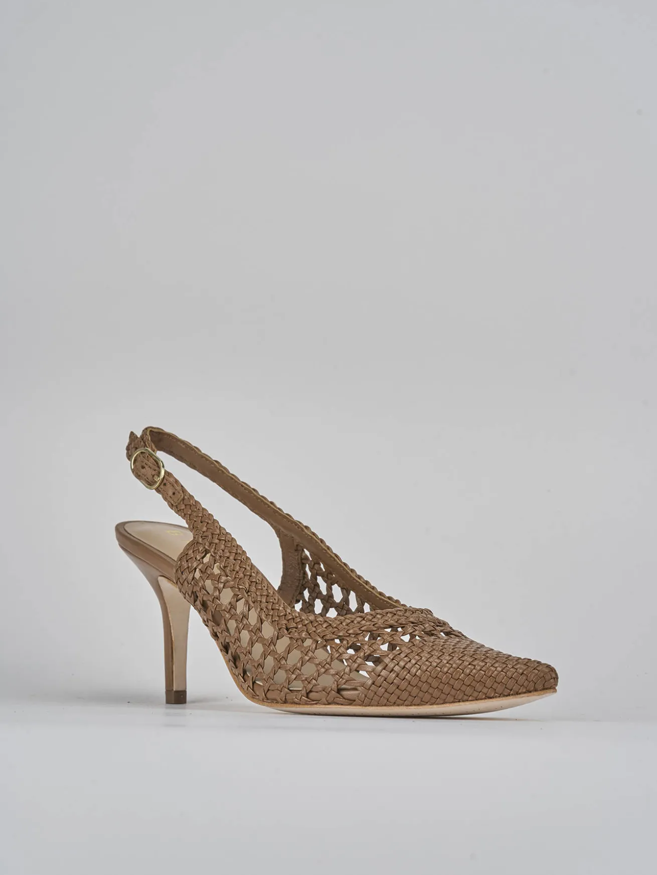 Slingback tacco 7cm pelle marrone