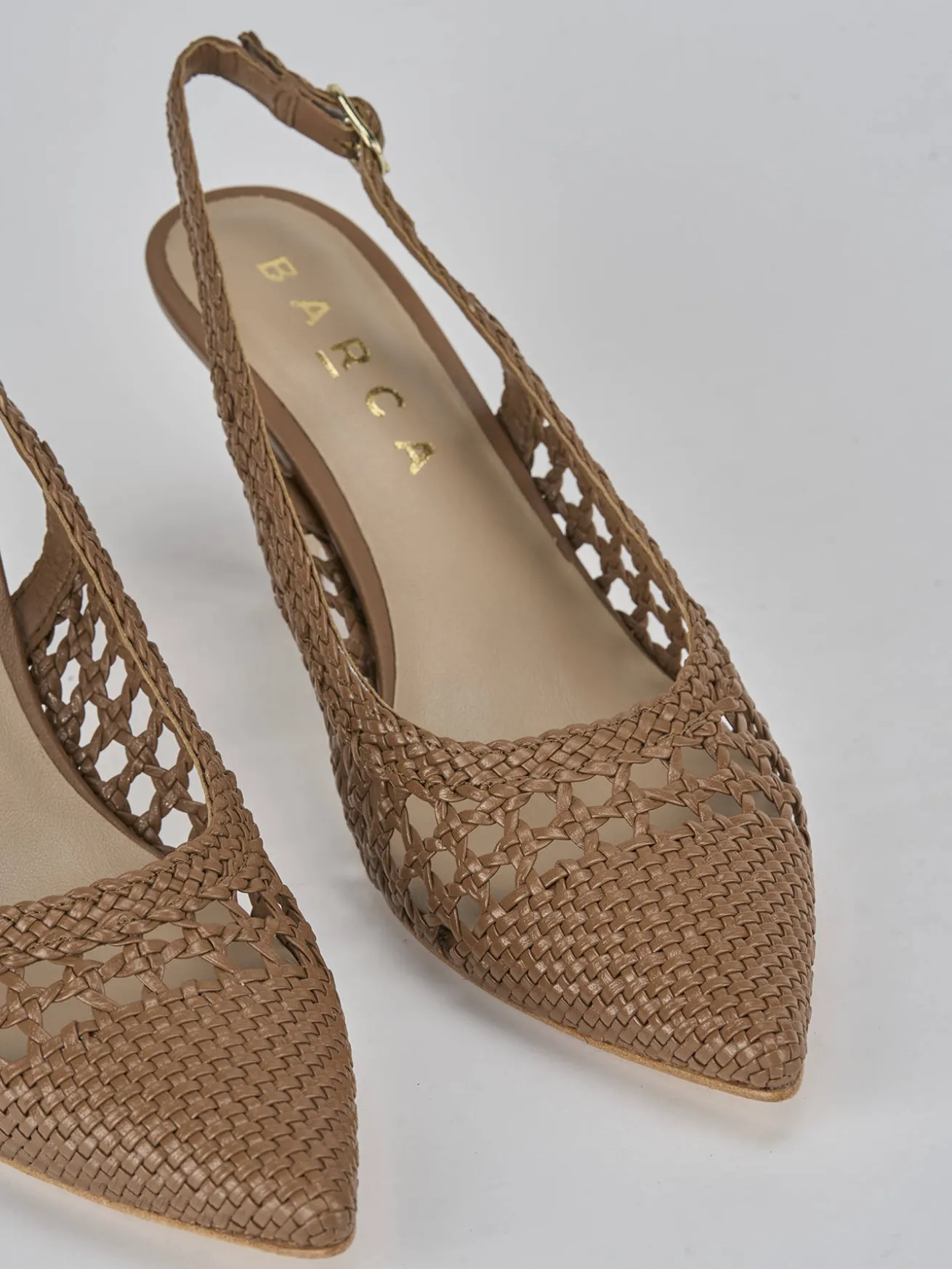 Slingback tacco 7cm pelle marrone