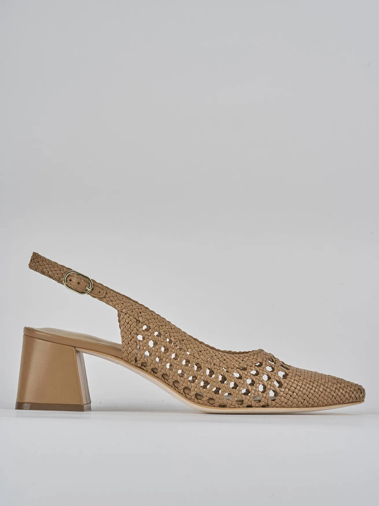Slingback tacco 5cm pelle marrone